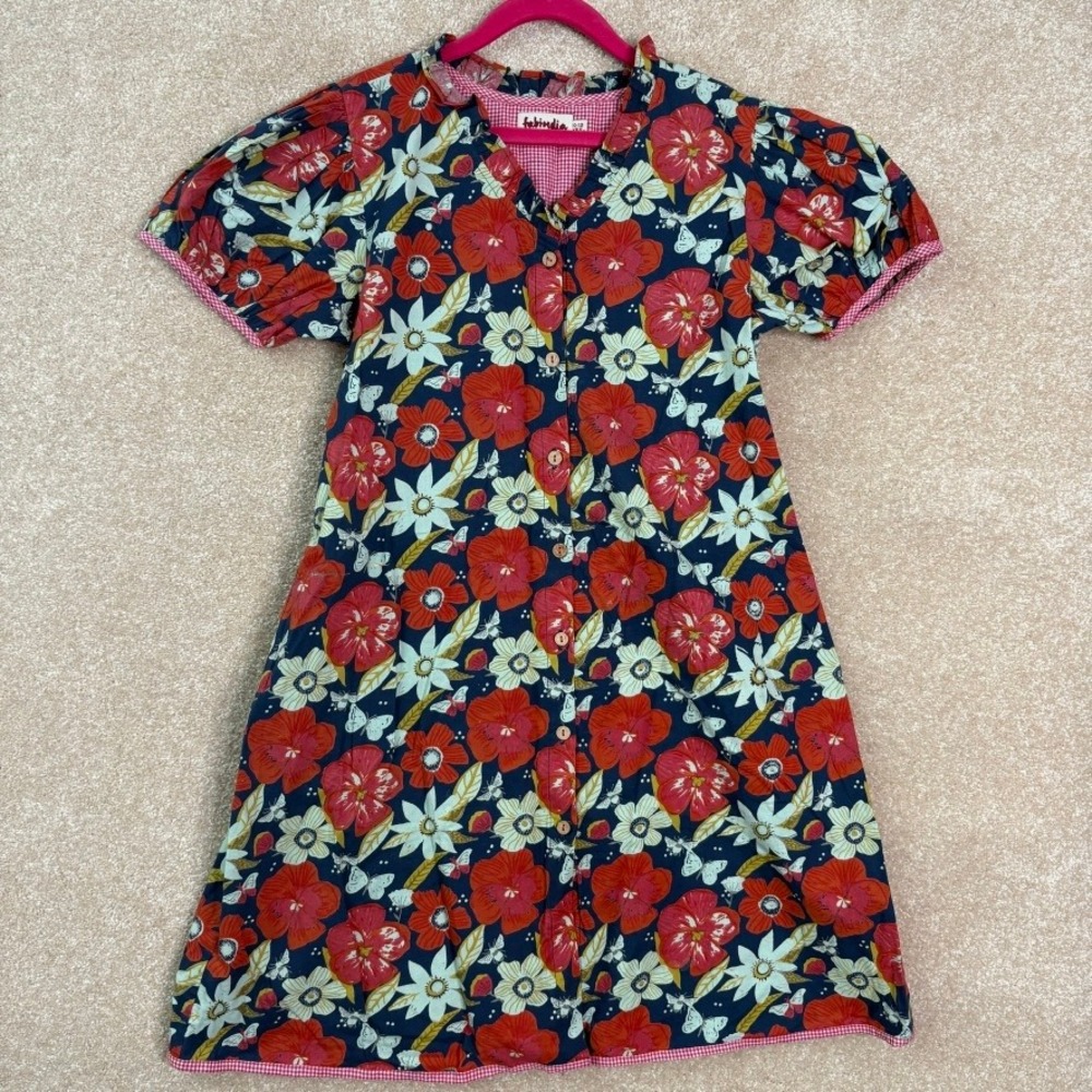 FABINDIA Floral Button‎ Down Dress Girls 10-12 YRS Cotton Cottagecore Boho